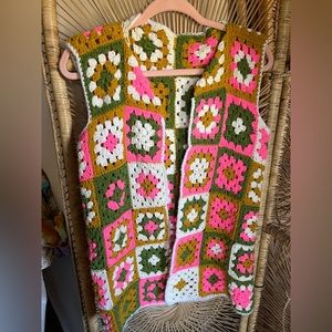 Vintage handmade crochet granny square vest